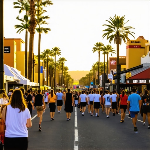 Anaheim Local Scene for Maps Optimization Colorful Anaheim street scene showing landmarks and community gathering, illustrating local SEO engagement.