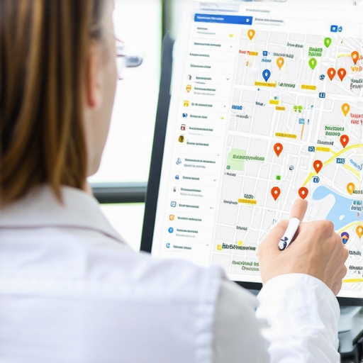 Business owner studying digital maps and local SEO insights