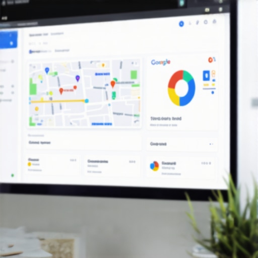 Expert analyzing Anaheim GMB dashboard with maps and analytics tools