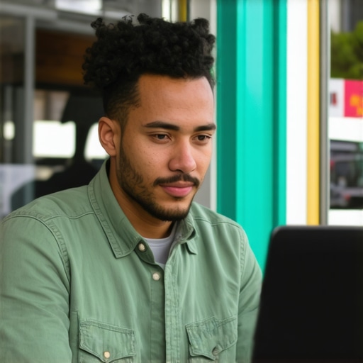 Reputation management for OC businesses Business owner reviewing online reputation on a laptop with Anaheim storefront in background