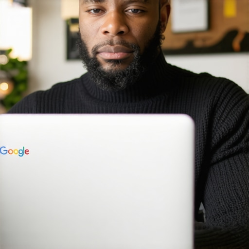 Business owner working on Google My Business profile on laptop