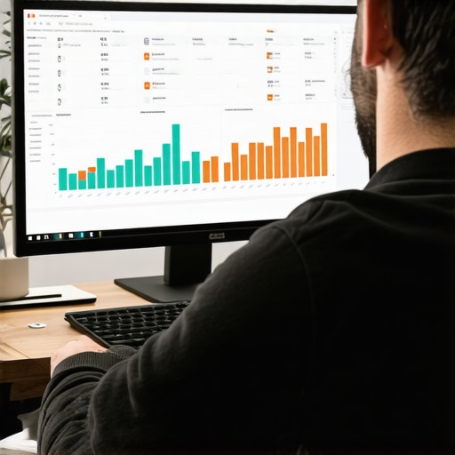 A person reviewing SEO analytics dashboards on a computer screen.