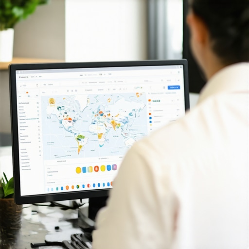 Business owner reviewing maps and SEO data on a computer for local SEO in Anaheim