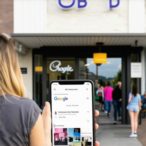 A vibrant Anaheim storefront with a tablet showing a complete and optimized GMB profile.
