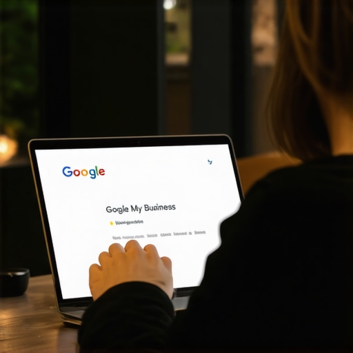 Optimizing Your GMB Profile Business owner updating Google My Business profile on a laptop.