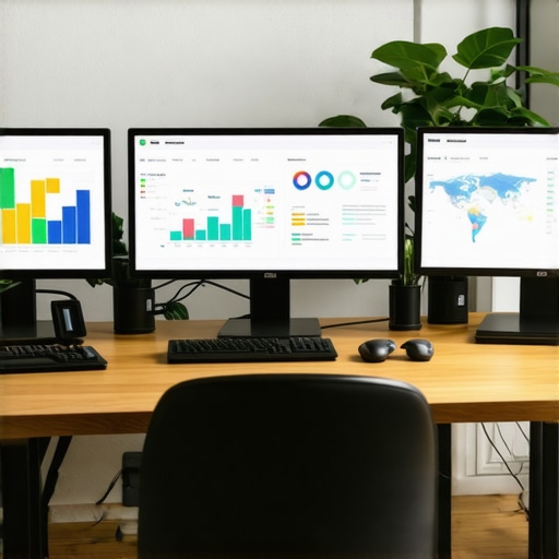 A workspace showing devices, charts, and SEO tools for local map optimization.