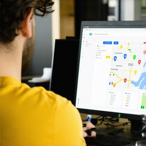 Business owner reviewing Anaheim local map analytics on computer