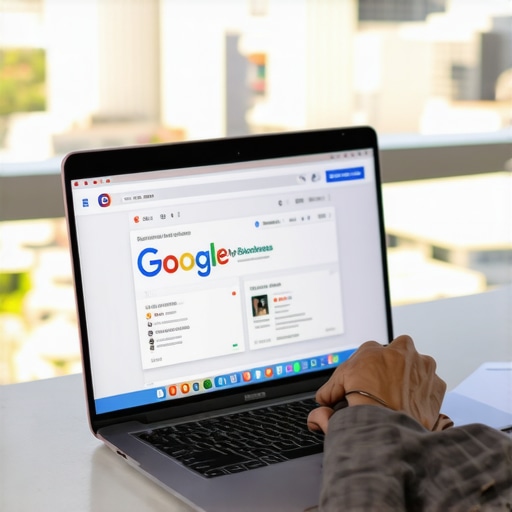 Local SEO Expert Improving GMB Profile in Anaheim SEO expert working on Google My Business profile with Anaheim cityscape in background