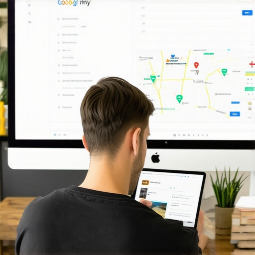 Business owner editing Google My Business profile on desktop to boost local visibility