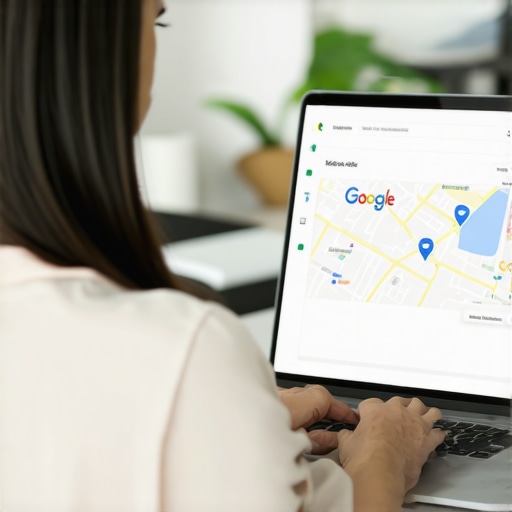 Optimizing GMB Profile in Anaheim Business owner updating Google My Business profile with map in Anaheim