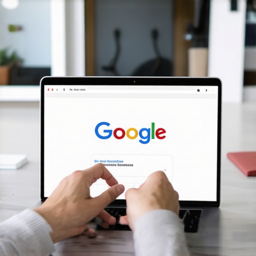 Person updating a Google My Business profile on a laptop with Anaheim storefront in background