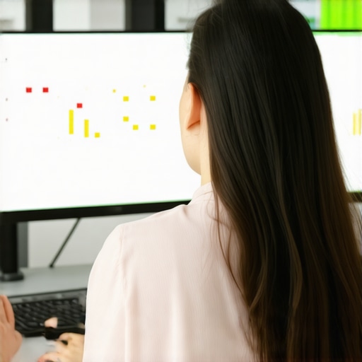 A person analyzing local search rankings using SEO software on multiple monitors.
