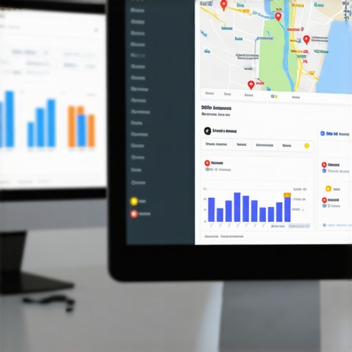Screenshot of local SEO software showing maps and ranking metrics for Anaheim businesses.