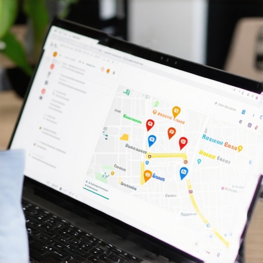 Business owner managing online reviews and Google Maps profile on laptop