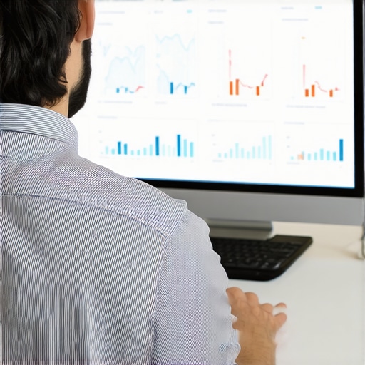 Business owner reviewing SEO metrics on a computer display.