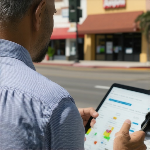 An Anaheim shop owner examining digital analytics for local SEO