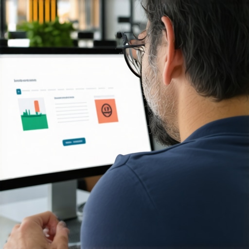 Small business owner optimizing citation data on a computer with Anaheim landmarks