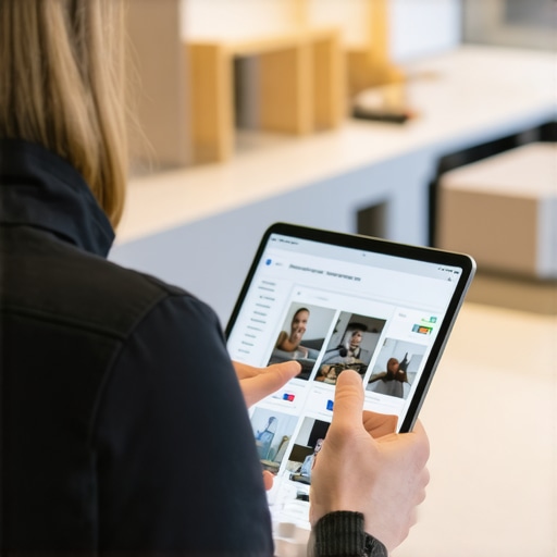 Business owner editing GMB profile on tablet to improve local SEO in Anaheim