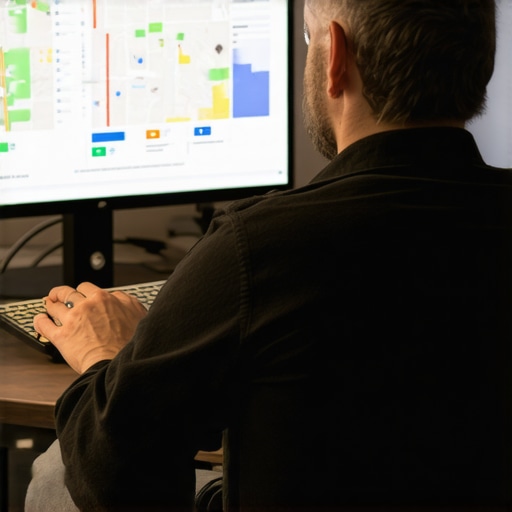 Business owner analyzing local SEO and map rankings on a computer