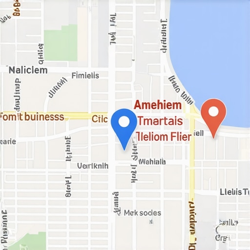 A colorful map highlighting Anaheim businesses with pins