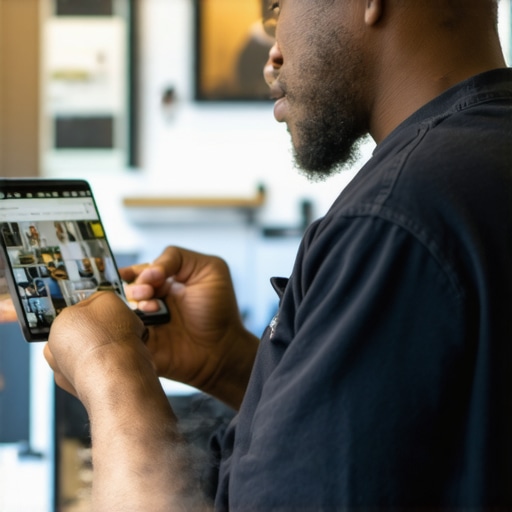 Shop owner updating Google profile with photos in Anaheim, Orange County